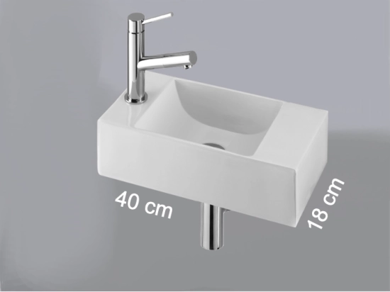 Lave-mains pour WC, suspendu et compacte, parfait pour les espaces restreints, Largeur 40 cm, Profondeur 18 cm, Hauteur 11 cm, résine minéral, Livraison 5-7 jours OFFERTE.